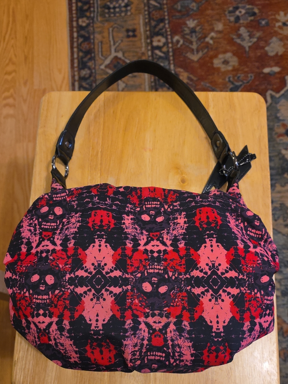 VTG Rare Betseyville Pink Black Skull Hobo Shoulder Bag Lightning Bolt - Picture 14 of 16